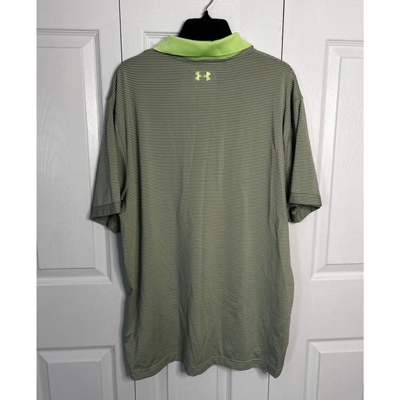 Under Armour Men's Golf Polo Shirt XL Green Striped Heatgear Loose Fit - Picture 2 of 4